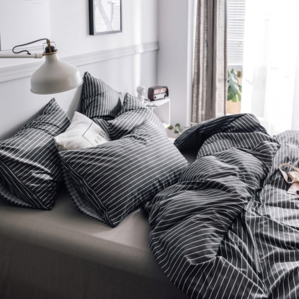 91家纺网 家纺一手货源 找家纺 简宜家居  北欧简约条纹格子纯棉四件套（2017.12总）