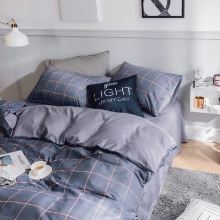 91家纺网 家纺一手货源 找家纺 简宜家居  北欧简约条纹格子纯棉四件套（2017.12总）