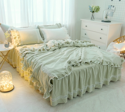 91家纺网 家纺一手货源 找家纺 2018新品棉麻水洗色织全棉四件套床裙款