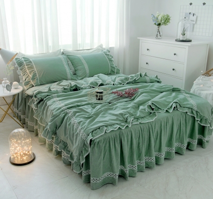 91家纺网 家纺一手货源 找家纺 2018新品棉麻水洗色织全棉四件套床裙款