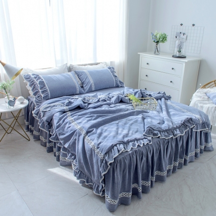 91家纺网 家纺一手货源 找家纺 2018新品棉麻水洗色织全棉四件套床裙款