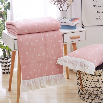 91家纺网 家纺一手货源 找家纺 2019慕梵全棉水洗棉纱布夏被纯棉夏凉被花边枕套三件套