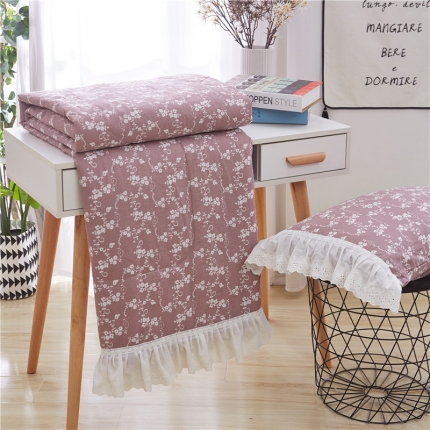 91家纺网 家纺一手货源 找家纺 2019慕梵全棉水洗棉纱布夏被纯棉夏凉被花边枕套三件套