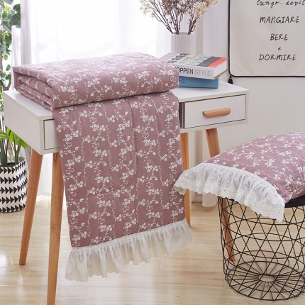 91家纺网 家纺一手货源 找家纺 2019慕梵全棉水洗棉纱布夏被纯棉夏凉被花边枕套三件套