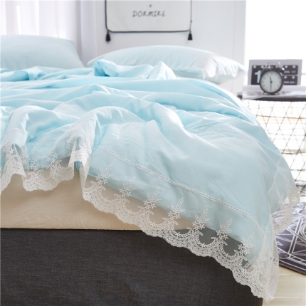 91家纺网 家纺一手货源 找家纺 2019慕梵法式公主天丝麻夏被蕾丝边夏凉被三件套可水洗空调被