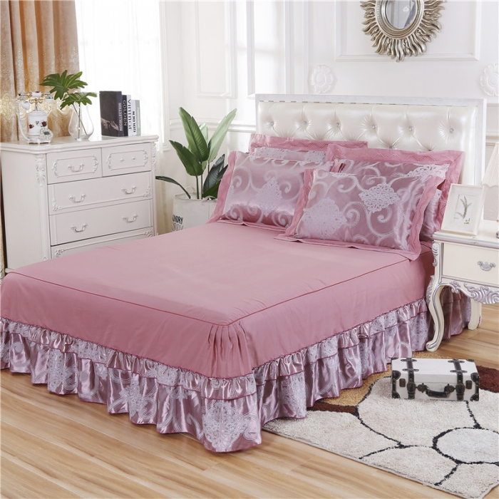 91家纺网 家纺一手货源 找家纺 福丽莱家纺 贡缎提花床裙四件套（单层）黛香-豆沙