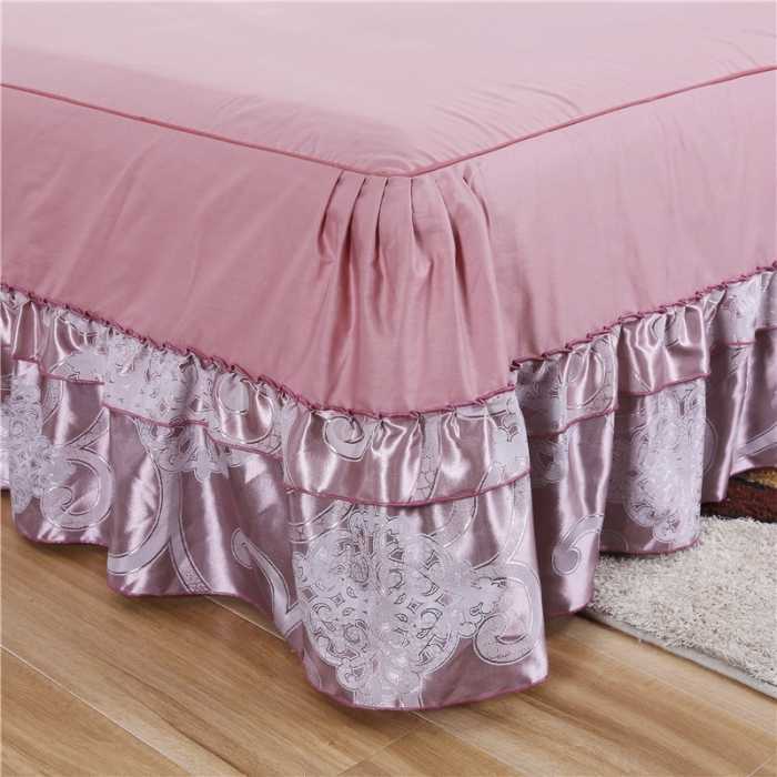 91家纺网 家纺一手货源 找家纺 福丽莱家纺 贡缎提花床裙四件套（单层）黛香-豆沙