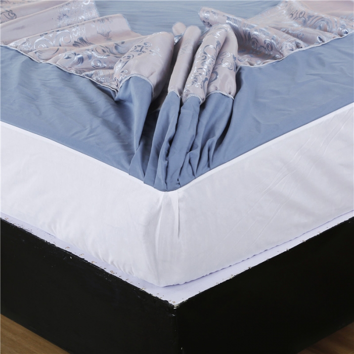 91家纺网 家纺一手货源 找家纺 福丽莱家纺 贡缎提花床裙四件套（单层）典范欧风-蓝灰