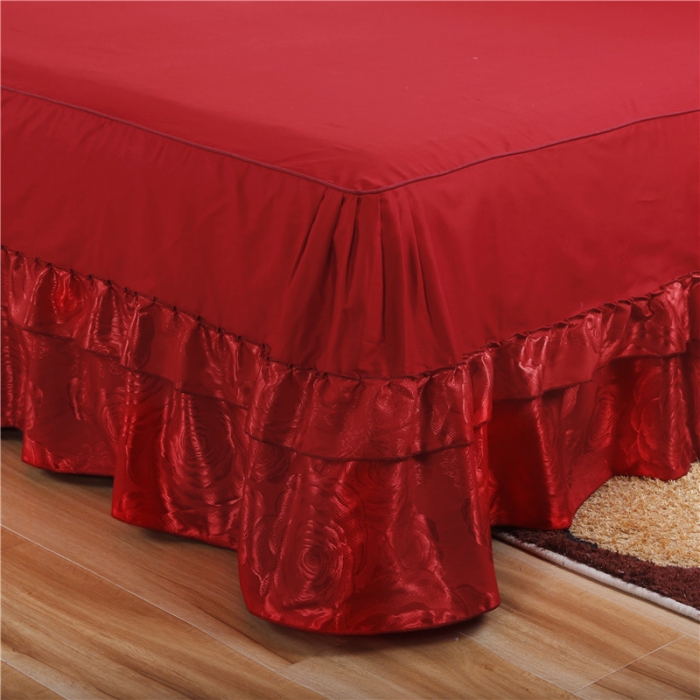 91家纺网 家纺一手货源 找家纺 福丽莱家纺 贡缎提花床裙四件套（单层）玫瑰风情-大红