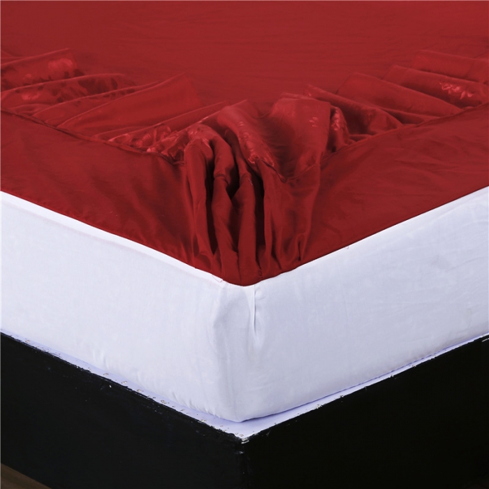 91家纺网 家纺一手货源 找家纺 福丽莱家纺 贡缎提花床裙四件套（单层）暖心芳妍-大红