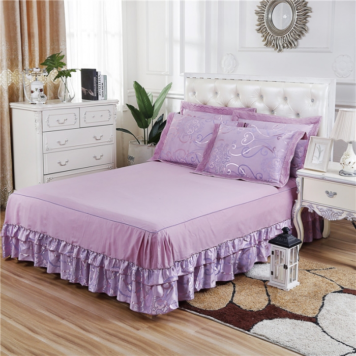 91家纺网 家纺一手货源 找家纺 福丽莱家纺 贡缎提花床裙四件套（单层）浅芳菲-粉紫