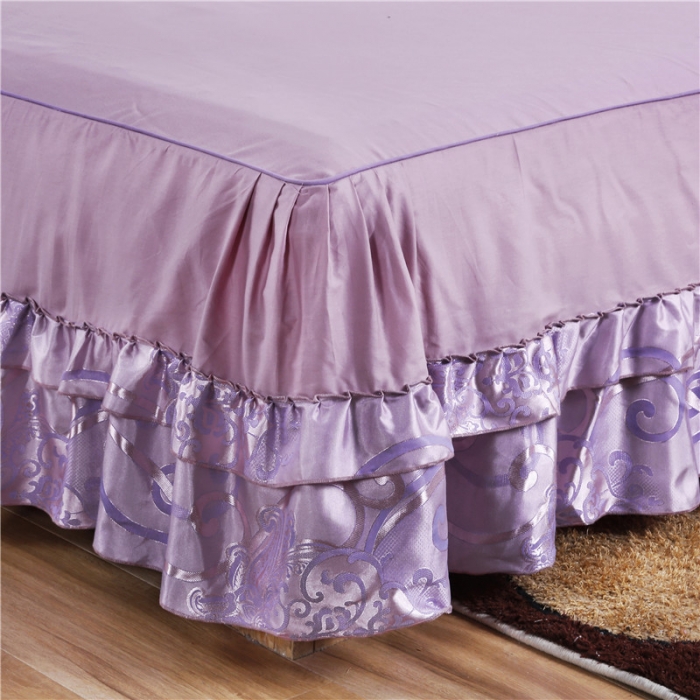 91家纺网 家纺一手货源 找家纺 福丽莱家纺 贡缎提花床裙四件套（单层）浅芳菲-粉紫