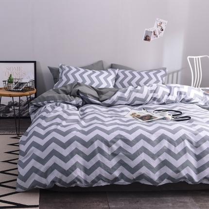 91家纺网 家纺一手货源 找家纺 ﹙总﹚梦家居全棉纯棉简约格条灰色系四件套床上用品