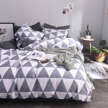 91家纺网 家纺一手货源 找家纺 ﹙总﹚梦家居全棉纯棉简约格条灰色系四件套床上用品