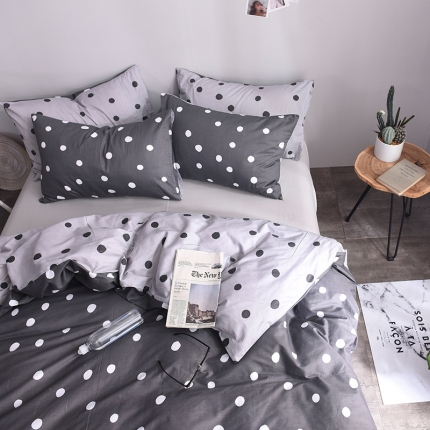 91家纺网 家纺一手货源 找家纺 ﹙总﹚梦家居全棉纯棉简约格条灰色系四件套床上用品