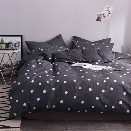 91家纺网 家纺一手货源 找家纺 ﹙总﹚梦家居全棉纯棉简约格条灰色系四件套床上用品