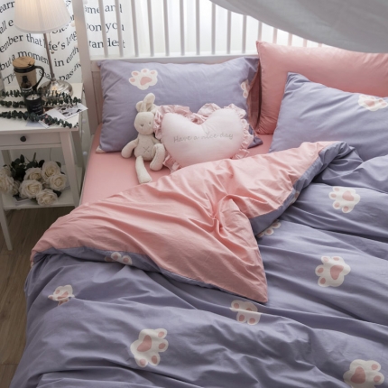 91家纺网 家纺一手货源 找家纺 ﹙总﹚梦家居全棉纯棉简约格条灰色系四件套床上用品