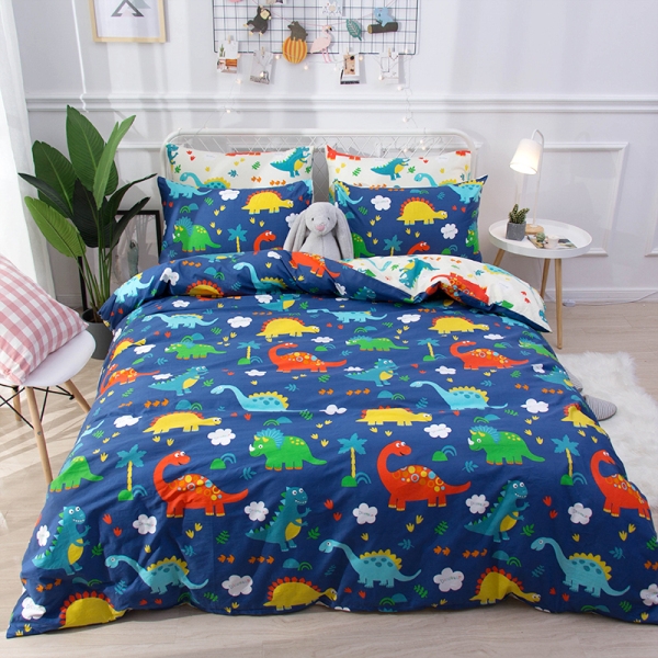 91家纺网 家纺一手货源 找家纺 恐龙四件套纯棉双人床单大恐龙全棉三件套单人床笠床上用品