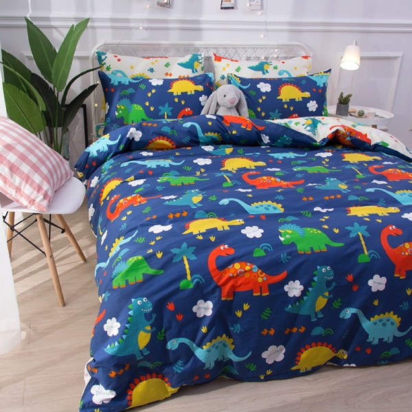 91家纺网 家纺一手货源 找家纺 恐龙四件套纯棉双人床单大恐龙全棉三件套单人床笠床上用品
