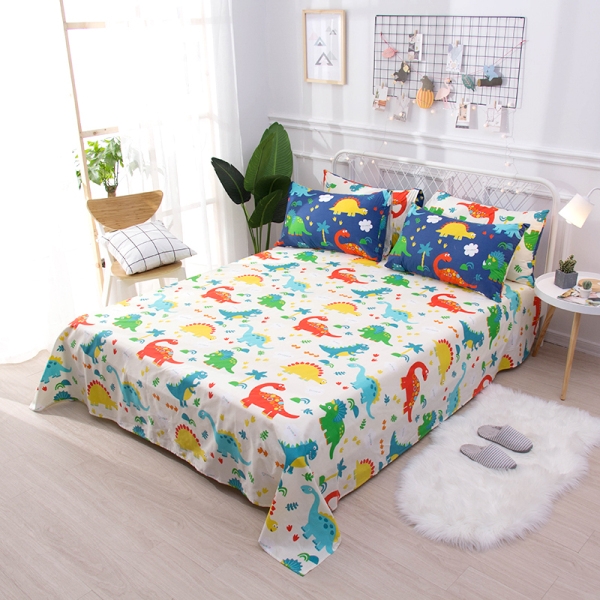 91家纺网 家纺一手货源 找家纺 恐龙四件套纯棉双人床单大恐龙全棉三件套单人床笠床上用品