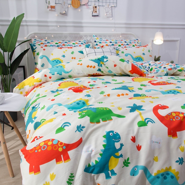 91家纺网 家纺一手货源 找家纺 恐龙四件套纯棉双人床单大恐龙全棉三件套单人床笠床上用品