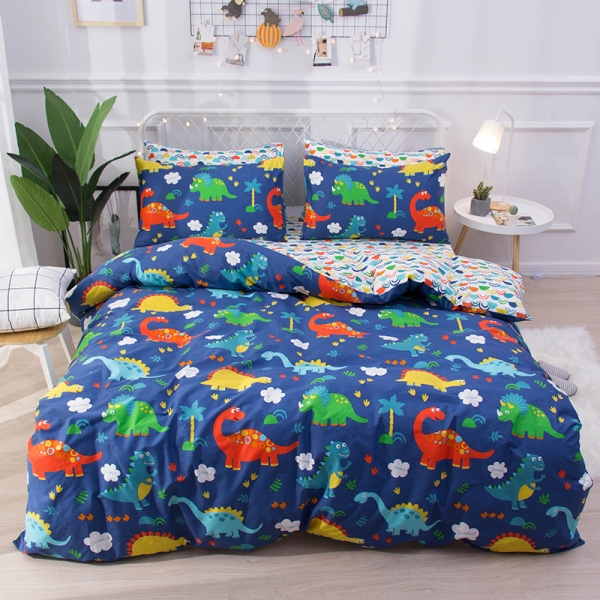 91家纺网 家纺一手货源 找家纺 恐龙四件套纯棉双人床单大恐龙全棉三件套单人床笠床上用品