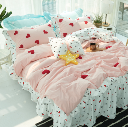 淑女公社 毛巾绣水洗棉四件套床裙款 遇见-甜心粉