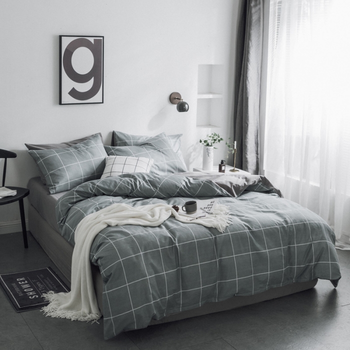 91家纺网 家纺一手货源 找家纺 〈总〉梦家居韩国简约纯棉四件套全棉宜家床上用品四件套