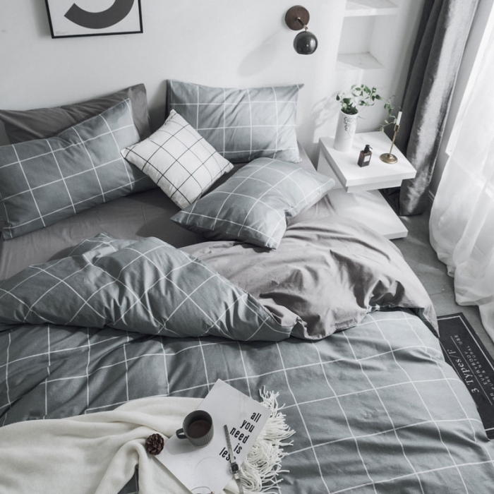 91家纺网 家纺一手货源 找家纺 〈总〉梦家居韩国简约纯棉四件套全棉宜家床上用品四件套