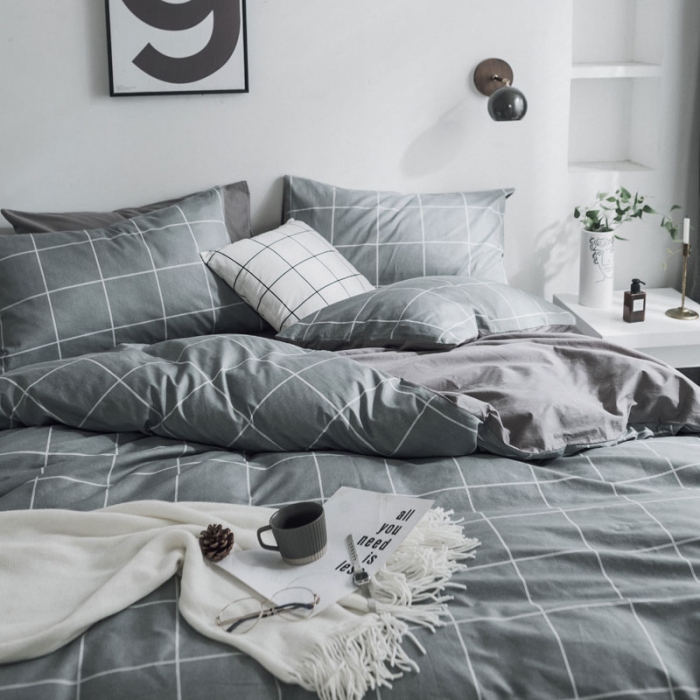 91家纺网 家纺一手货源 找家纺 〈总〉梦家居韩国简约纯棉四件套全棉宜家床上用品四件套