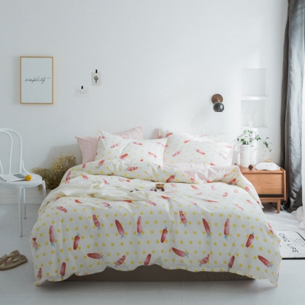 91家纺网 家纺一手货源 找家纺 〈总〉梦家居韩国简约小清新纯棉四件套全棉宜家床上用品四件套