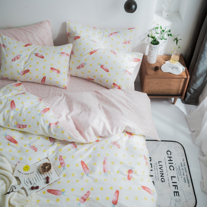 91家纺网 家纺一手货源 找家纺 梦家居韩国纯棉小清新四件套全棉宜家全棉床上用品四件套