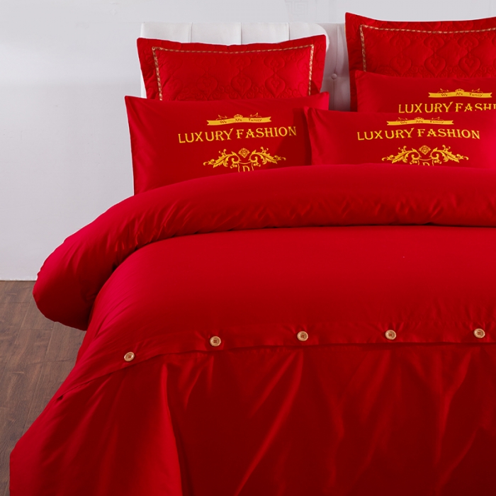 91家纺网 家纺一手货源 找家纺 慕她婚庆四件套大红色刺绣花全棉纯棉结婚六八十多件套约会春天