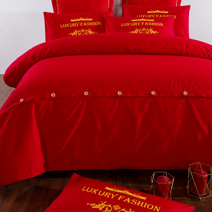 91家纺网 家纺一手货源 找家纺 慕她婚庆四件套大红色刺绣花全棉纯棉结婚六八十多件套约会春天