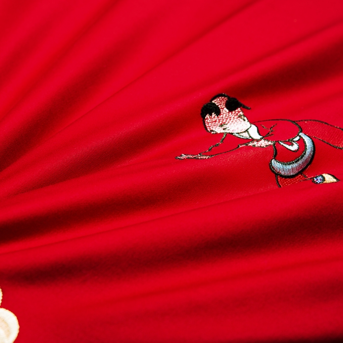 91家纺网 家纺一手货源 找家纺 慕她婚庆四件套大红色刺绣花全棉纯棉结婚六八十多件套百子迎亲