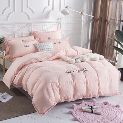 91家纺网 家纺一手货源 找家纺 （总）雨菲家纺2024爆款网红少女心ins流苏刺绣四件套床笠款