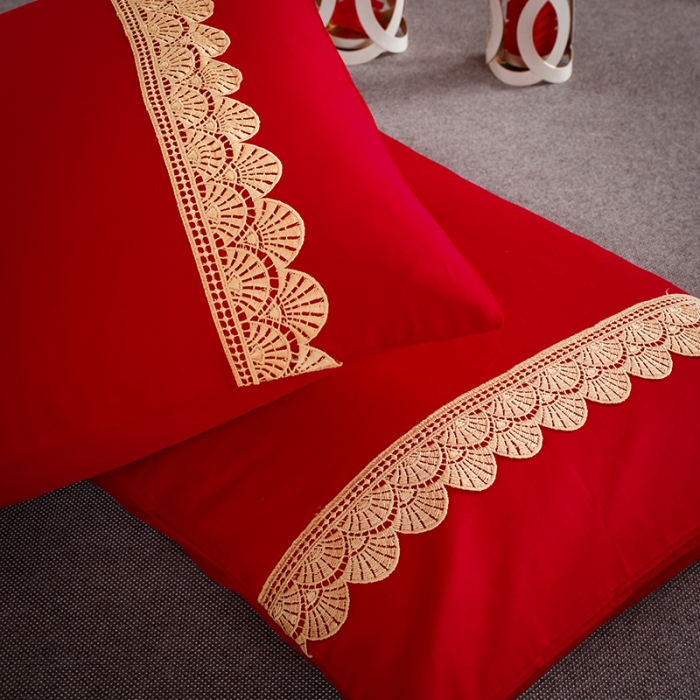 91家纺网 家纺一手货源 找家纺 慕她婚庆四件套大红色刺绣花全棉纯棉结婚六八十多件套喜事满屋