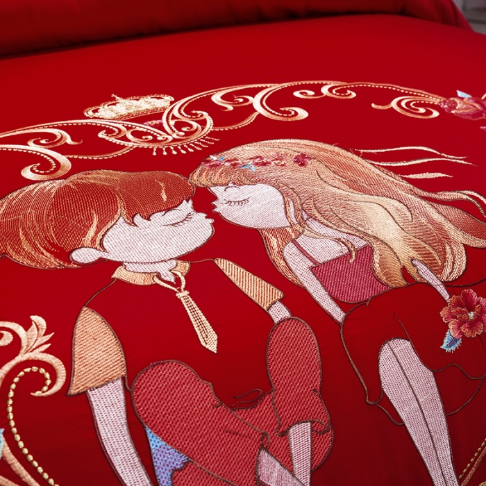 91家纺网 家纺一手货源 找家纺 慕她婚庆四件套大红色刺绣花全棉纯棉结婚六八十多件套我们结婚啦