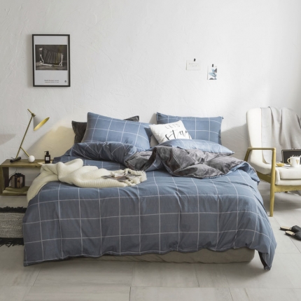 91家纺网 家纺一手货源 找家纺 〈总〉梦家居韩国简约纯棉水晶绒四件套A版全棉B版水晶绒四件套