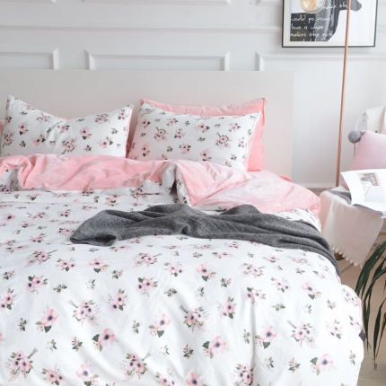 91家纺网 家纺一手货源 找家纺 〈总〉梦家居韩国简约纯棉水晶绒四件套A版全棉B版水晶绒四件套