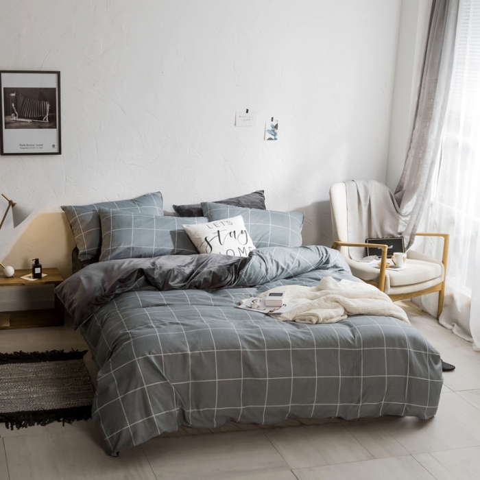 91家纺网 家纺一手货源 找家纺 梦家居韩国简约纯棉水晶绒四件套A版全棉B版水晶绒四件套