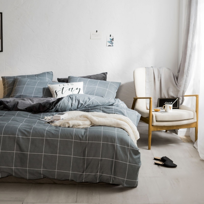 91家纺网 家纺一手货源 找家纺 梦家居韩国简约纯棉水晶绒四件套A版全棉B版水晶绒四件套