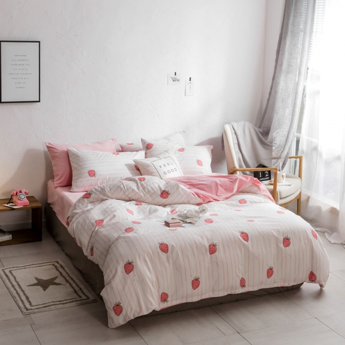 91家纺网 家纺一手货源 找家纺 梦家居韩国简约纯棉水晶绒四件套A版全棉B版水晶绒四件套