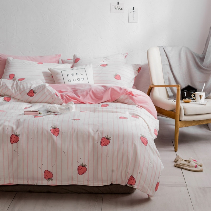 91家纺网 家纺一手货源 找家纺 梦家居韩国简约纯棉水晶绒四件套A版全棉B版水晶绒四件套