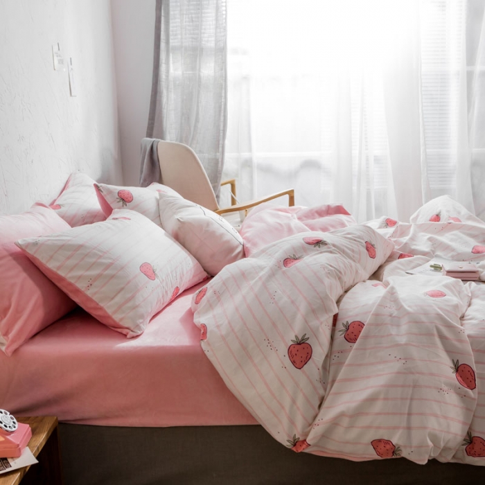 91家纺网 家纺一手货源 找家纺 梦家居韩国简约纯棉水晶绒四件套A版全棉B版水晶绒四件套