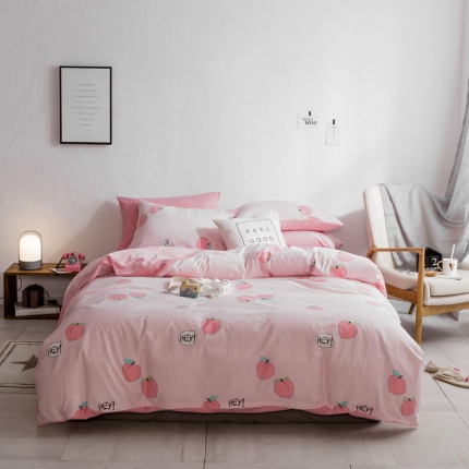 91家纺网 家纺一手货源 找家纺 梦家居韩国简约纯棉水晶绒四件套A版全棉B版水晶绒四件套