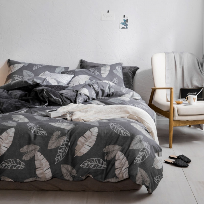 91家纺网 家纺一手货源 找家纺 梦家居韩国简约纯棉水晶绒四件套A版全棉B版水晶绒四件套