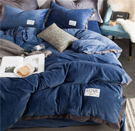 91家纺网 家纺一手货源 找家纺 慕梵2018新品纯色双面水晶绒四件套宽边拼角宝宝绒套件