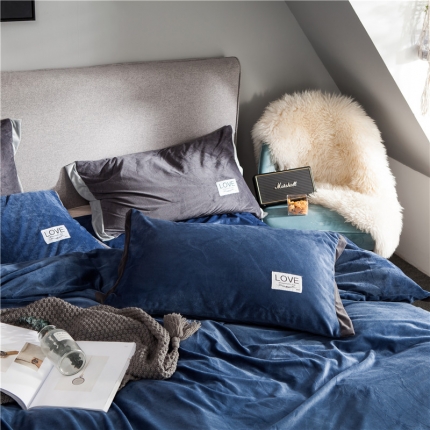 91家纺网 家纺一手货源 找家纺 慕梵2018新品纯色双面水晶绒四件套宽边拼角宝宝绒套件