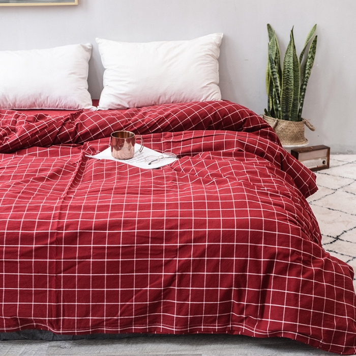 91家纺网 家纺一手货源 找家纺 柠萌家居 全棉色织水洗棉无印良品风被套格子系列